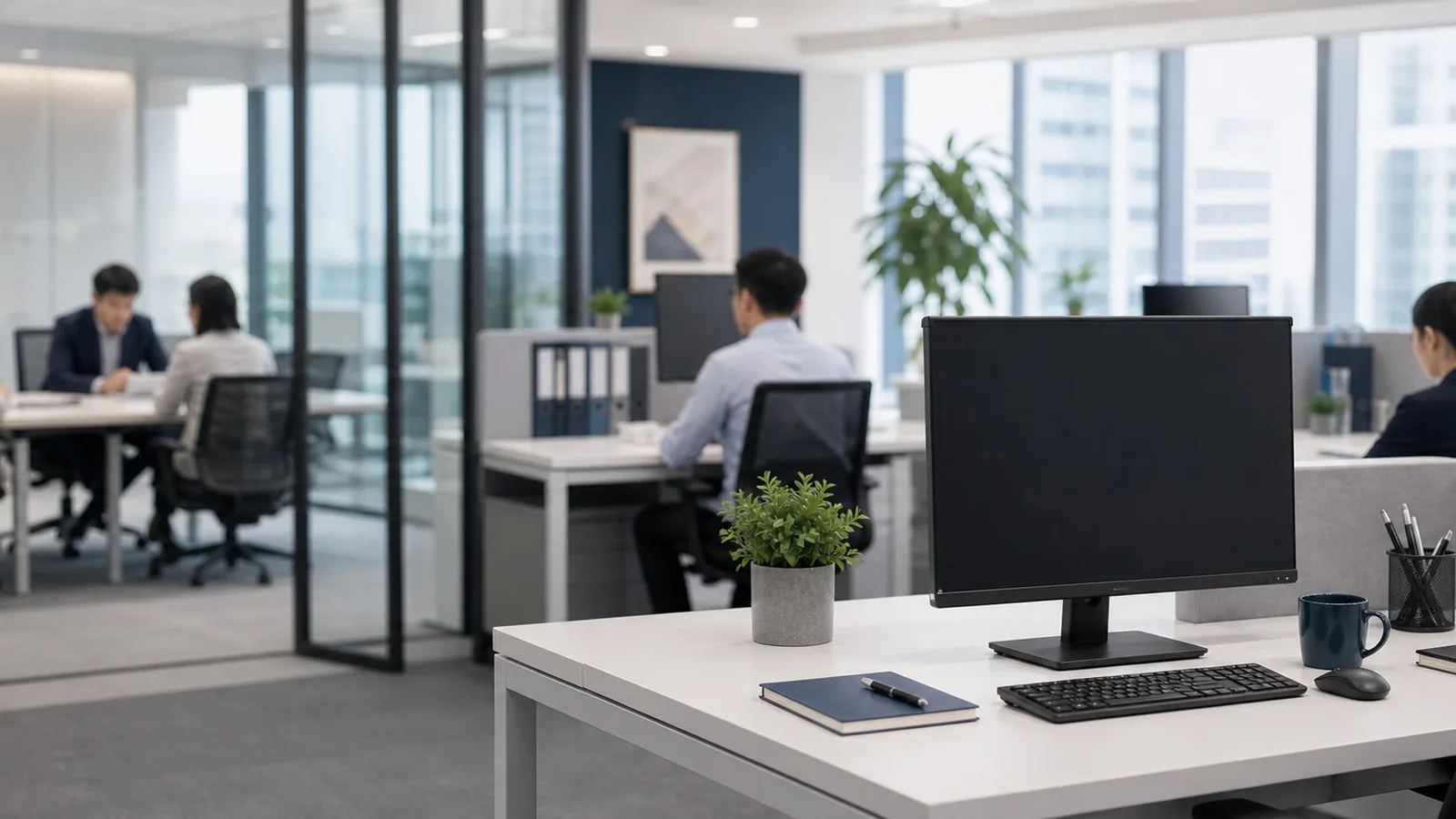 Shared desk privacy screen scenario